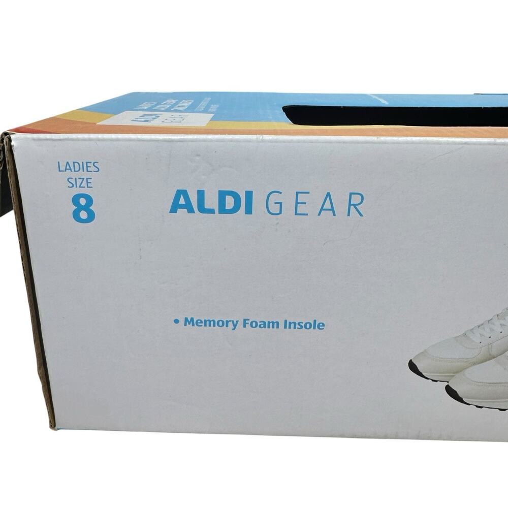 NEW Aldi Gear Womens 8 Sneakers White Colorful Logo Retro Inspired Memory Foam - Picture 6 of 8